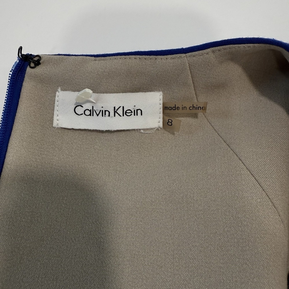 Calvin Klein Blue‎ Side Ruched Horseshoe Neck Sleeveless Sheath Dress Size 8 - Picture 9 of 10